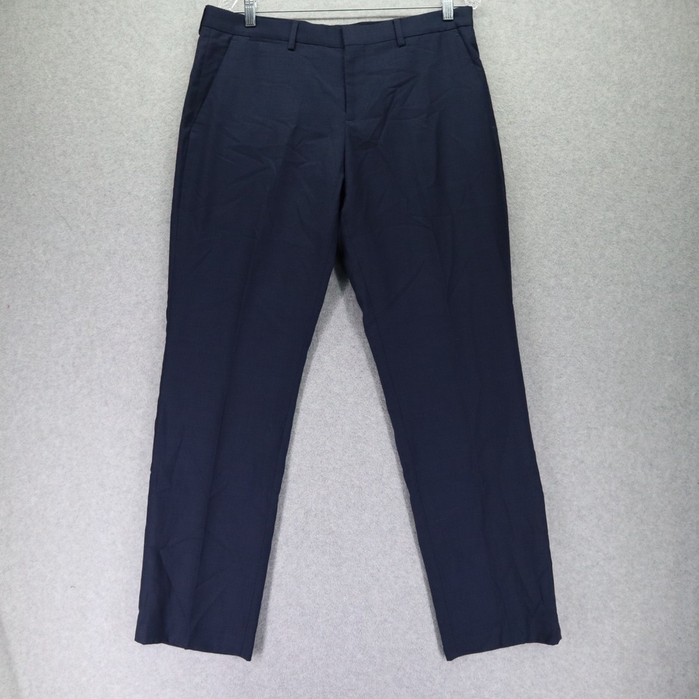 Express Pants Mens 32x32 Photographer Wool Blend Dress Suit Flat Front Navy Blue